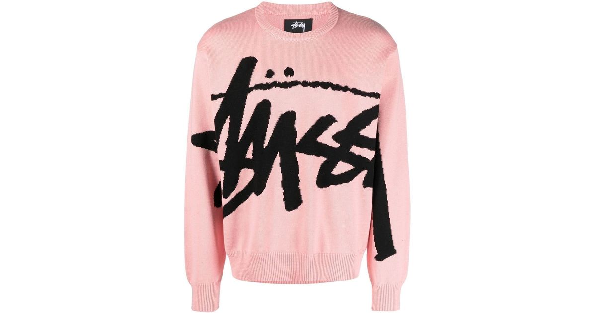 Stussy Logo-knit Jumper in Pink for Men | Lyst