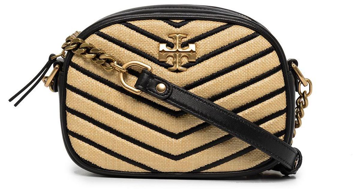 Tory Burch Leather Kira Strawwoven Camera Bag in Black Lyst