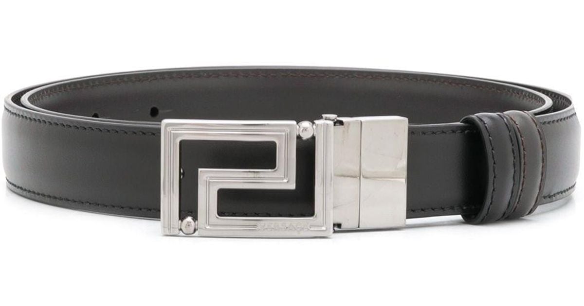 Versace Leather Greca Buckle Belt in Black for Men - Lyst