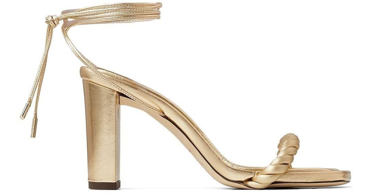 Jimmy Choo Leather Diosa 85mm Block-heel Sandals in Gold (Metallic ...