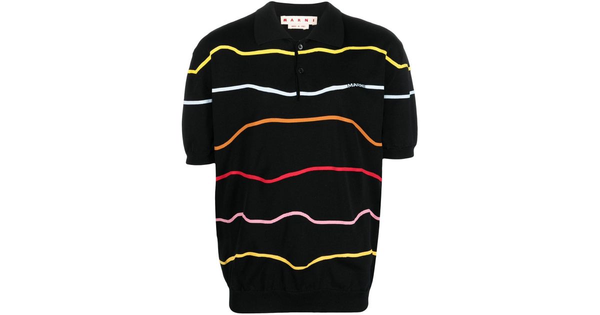 Marni Wave-print Cotton Polo Shirt in Black for Men | Lyst UK