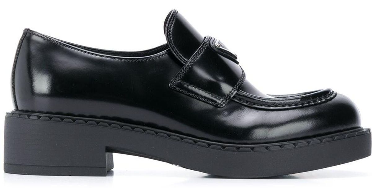Prada Leather Chunky Sole Logo Loafer in Black - Save 3% - Lyst