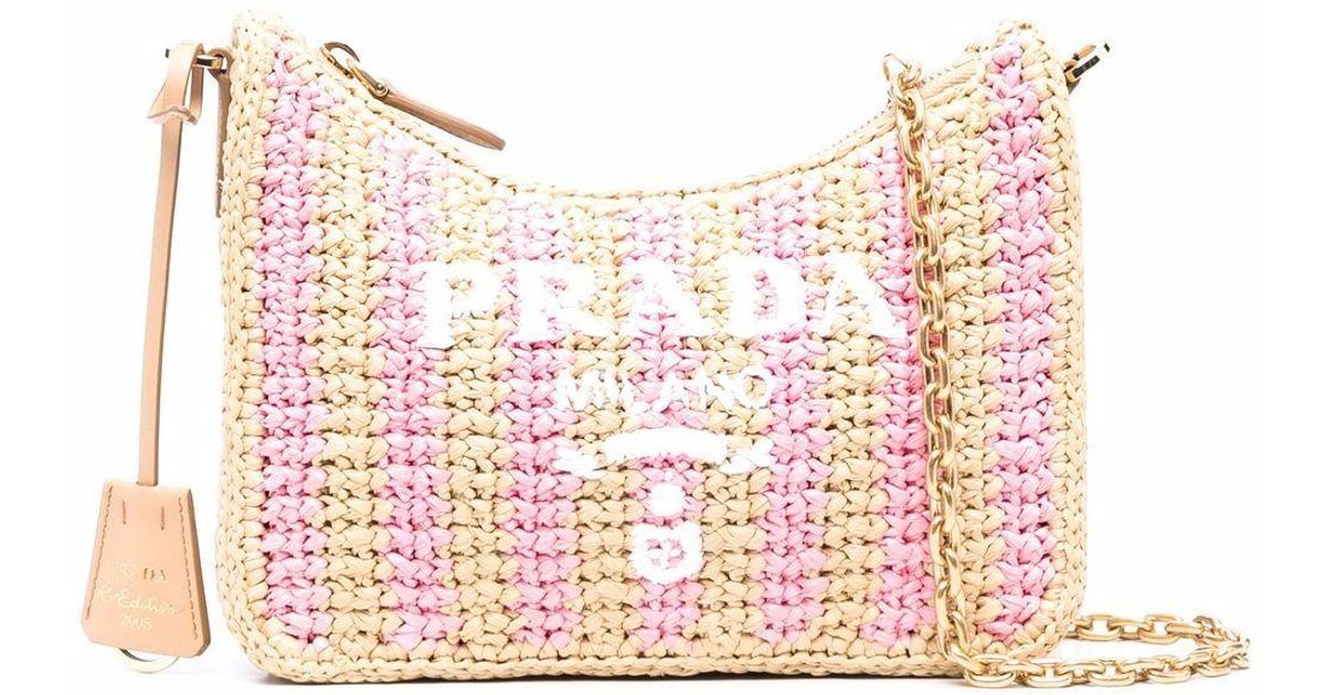 prada re edition 2005 raffia bag pink