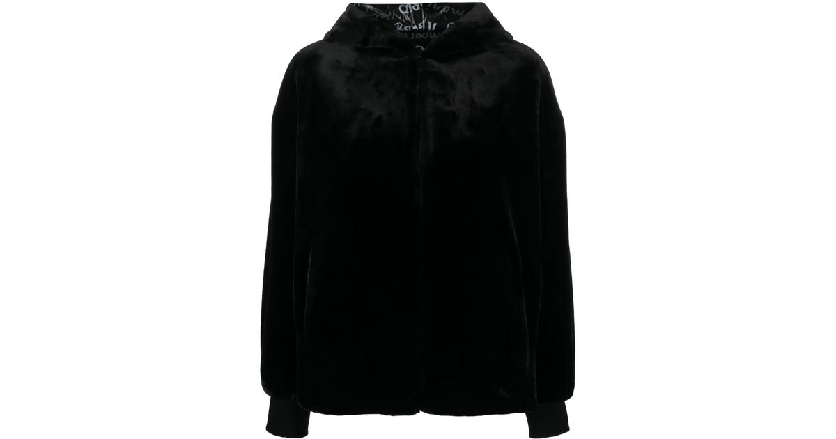 Emporio Armani Faux-fur Hooded Jacket in Black | Lyst