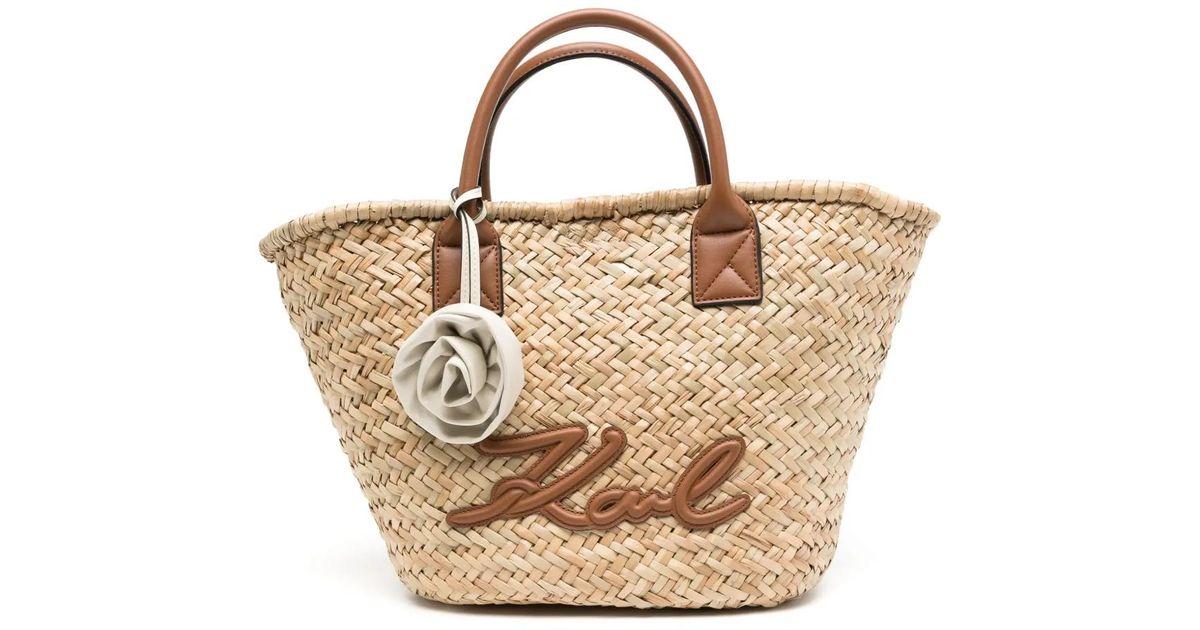 K Rafia KARL LAGERFELD K/Signature Medium Raffia Beach Bag in Metallic | Lyst