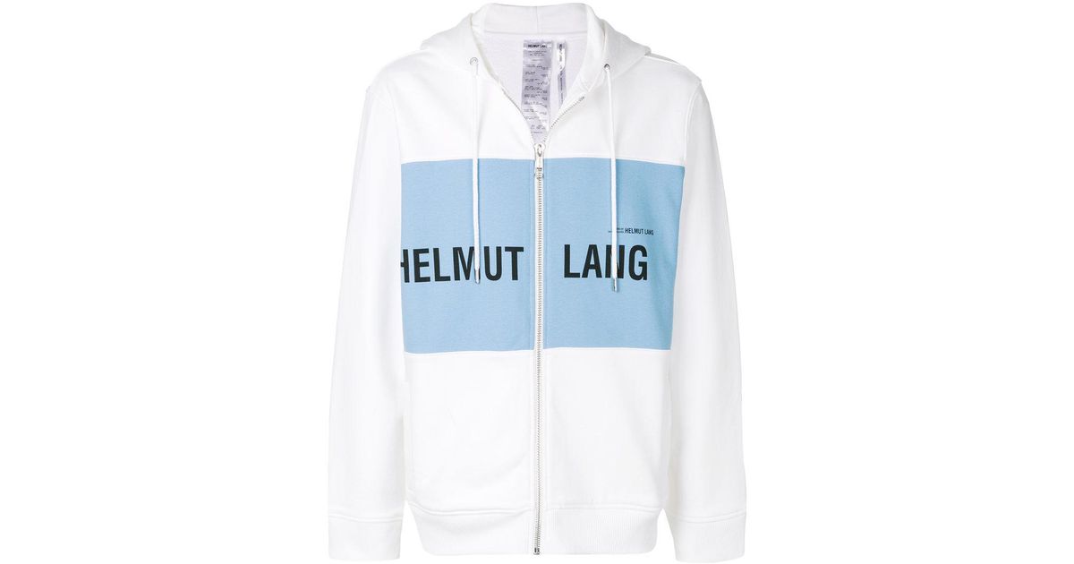 Helmut Lang Zip Front Logo Hoodie in White for Men | Lyst