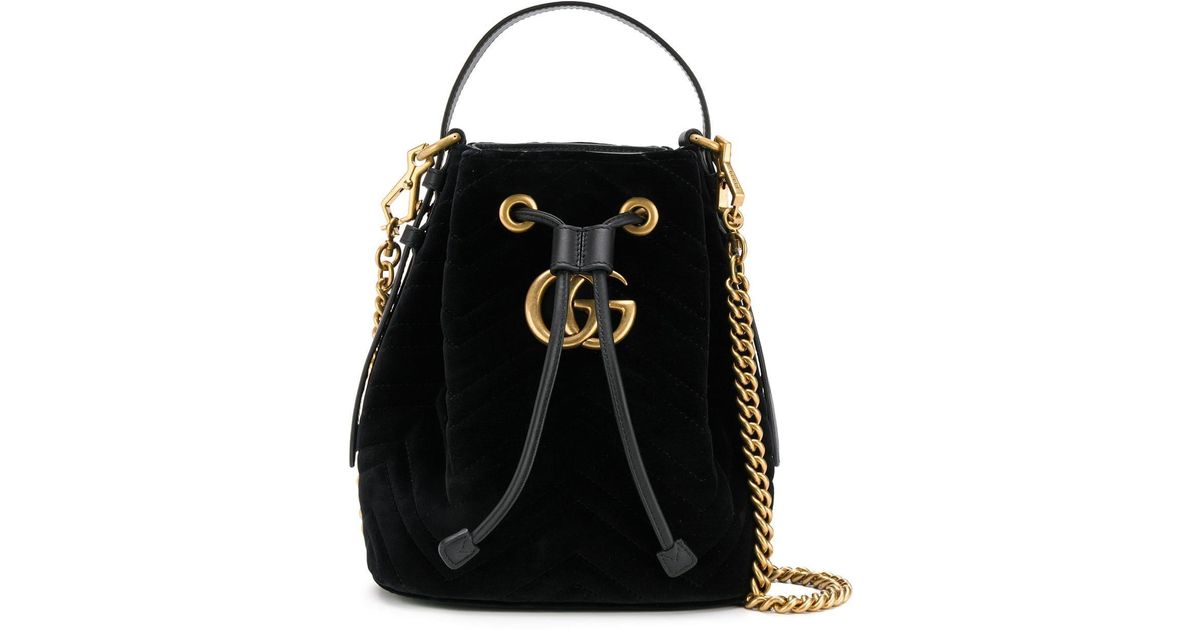 Gucci GG Marmont Velvet Bucket Bag in Black | Lyst