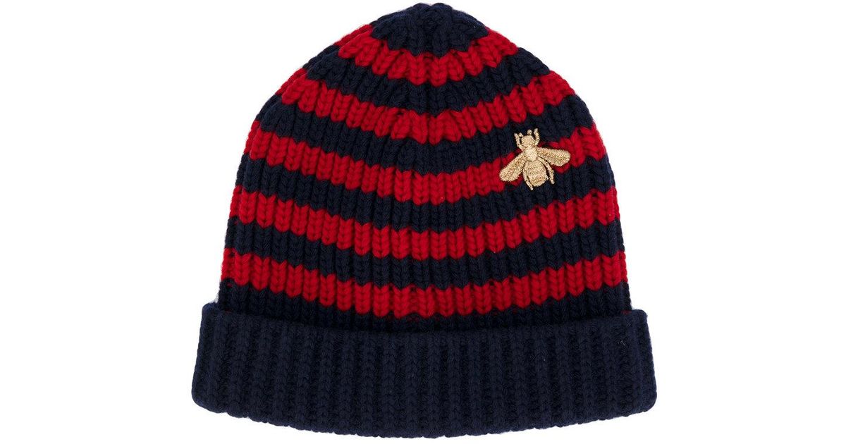 Gucci Wool Bee Striped Beanie Hat in 