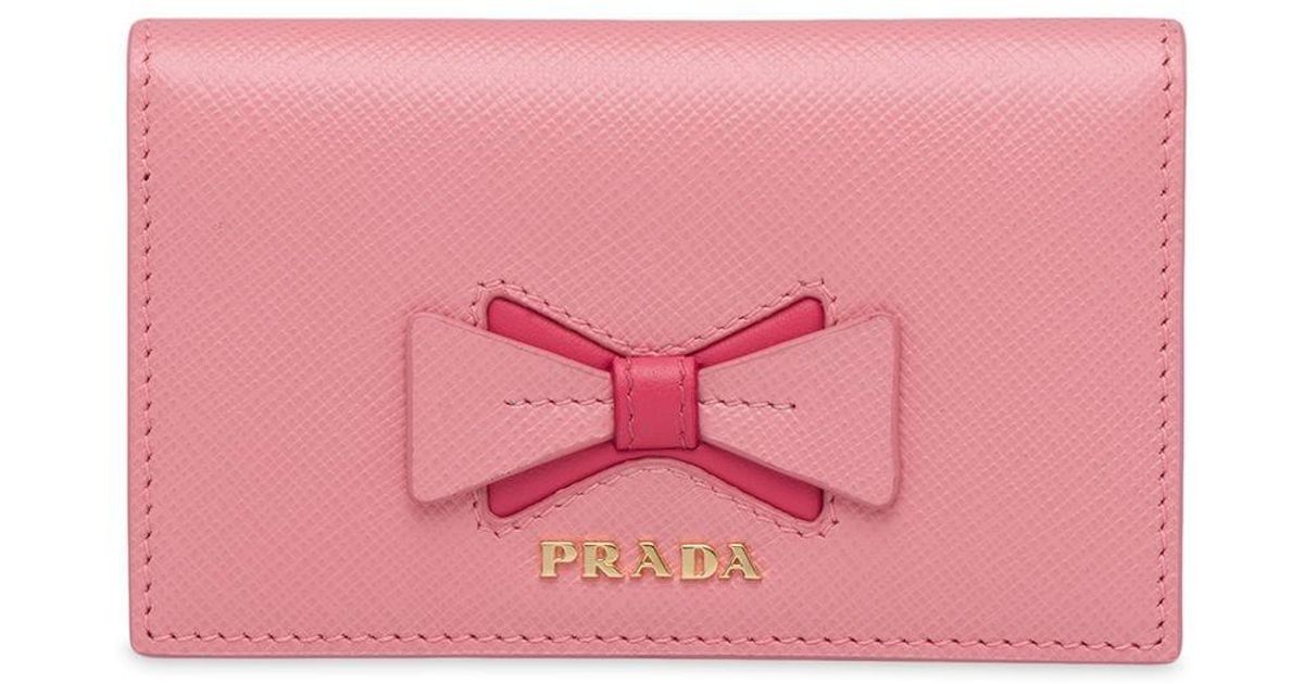 prada saffiano leather card holder alabaster pink