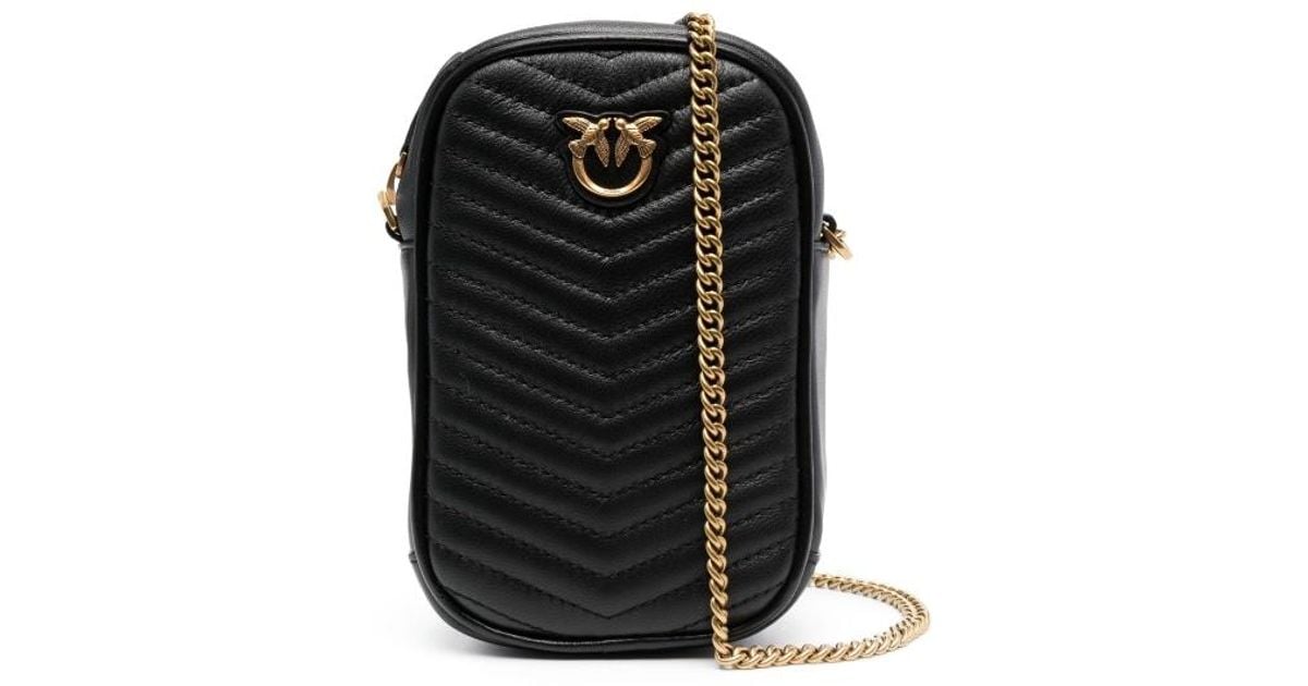 Pinko Quiltedfinish Logo Crossbody Bag in Black Lyst UK