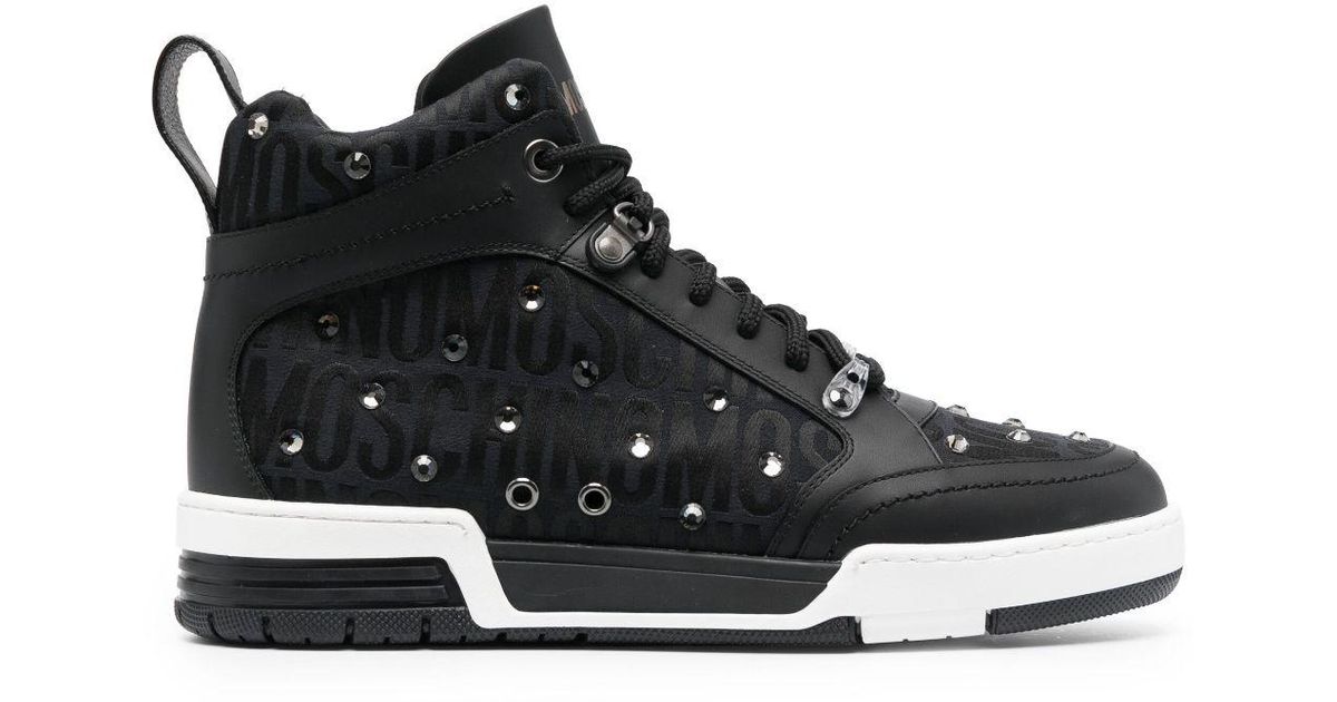 Moschino Jacquard Crystal-embellished Sneakers in Black for Men | Lyst