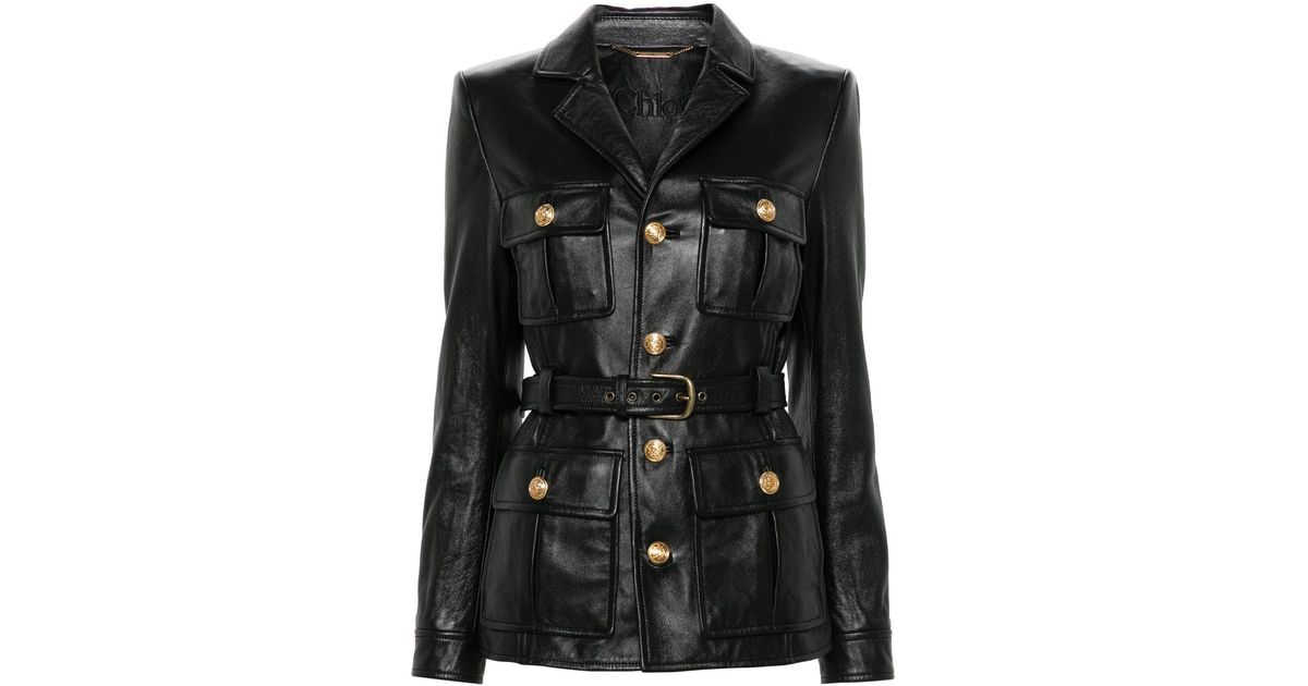 Chlo Belted Leather Jacket In Black Lyst chlo-belted-leather-jacket-in-black-lyst