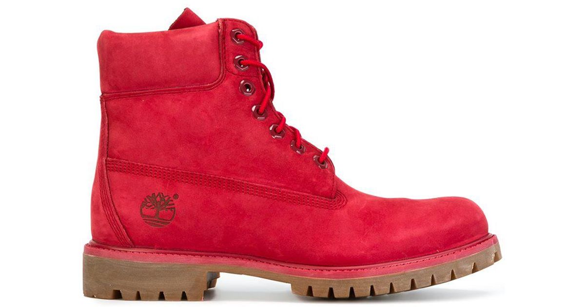 red timberland boots with black sole