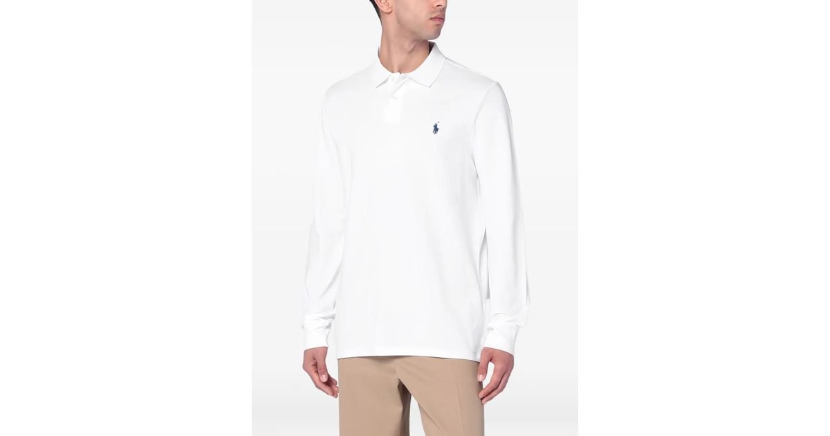 Polo Ralph Lauren Long-Sleeve Logo Polo Shirt in White for Men | Lyst UK