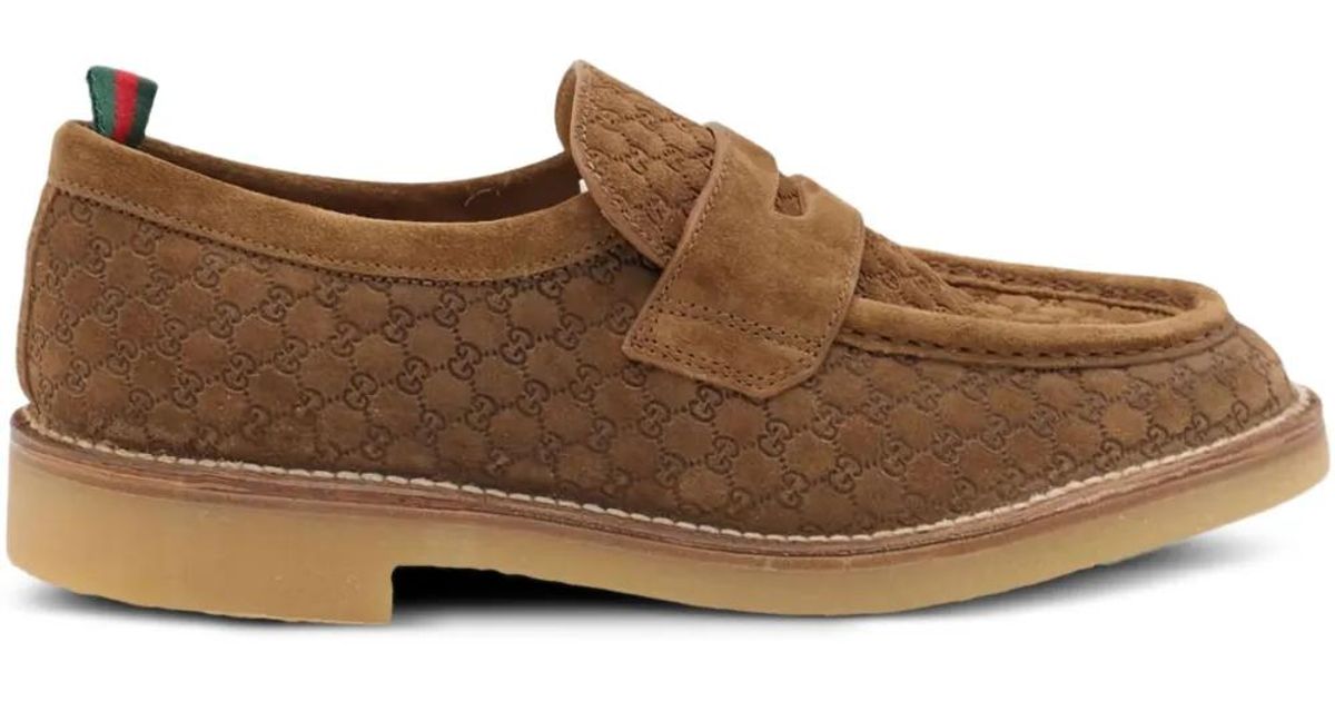メンズ Gucci モノグラム スエードローファー ブラウン | Lyst