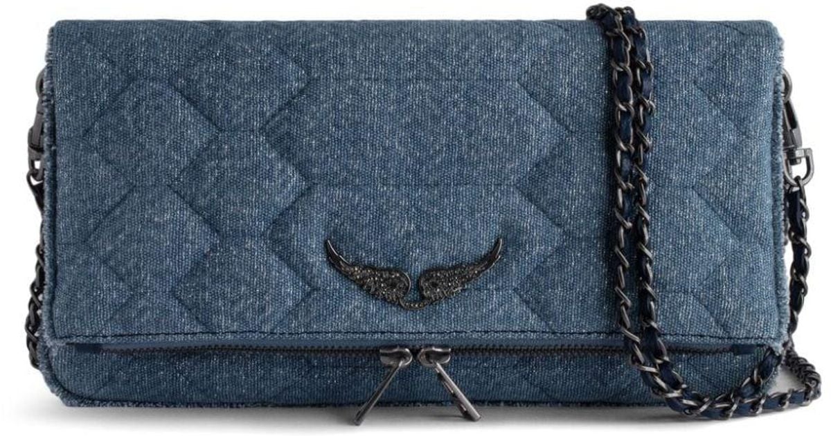 Zadig Voltaire Rock Xl Logo Plaque Denim Clutch Bag in Blue Lyst