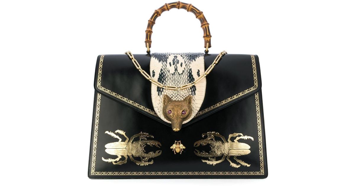 Reverberation surprise disloyalty Gucci Broche Beetle Print Top Handle Bag in Black | Lyst