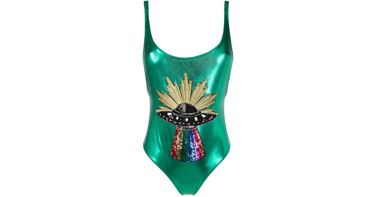 Brigitte Bardot Sequin-Embellished Metallic One-Piece in Green | Lyst