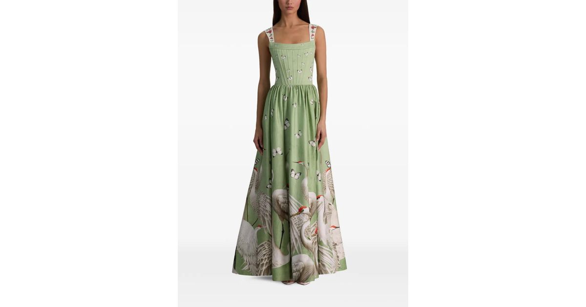 alice and olivia butterfly maxi dress Alice + Olivia Guinevere Butterfly-Print Maxi Dress in Green