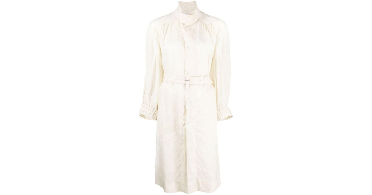 JNBY Funnel-neck Ramie Trench Coat in White | Lyst