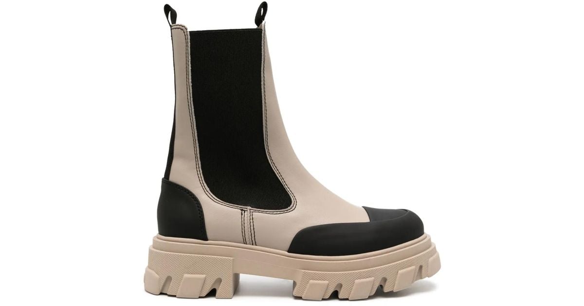 〈GANNI〉ブラック Stitch Cleated ロング チェルシーブーツ GANNI FW25 CLEATED HIGH CHELSEA BOOT BLACK STITCH / BLK - NUBIAN