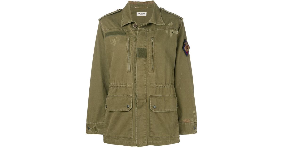 Saint Laurent Distressed Military Jacket in Green Lyst