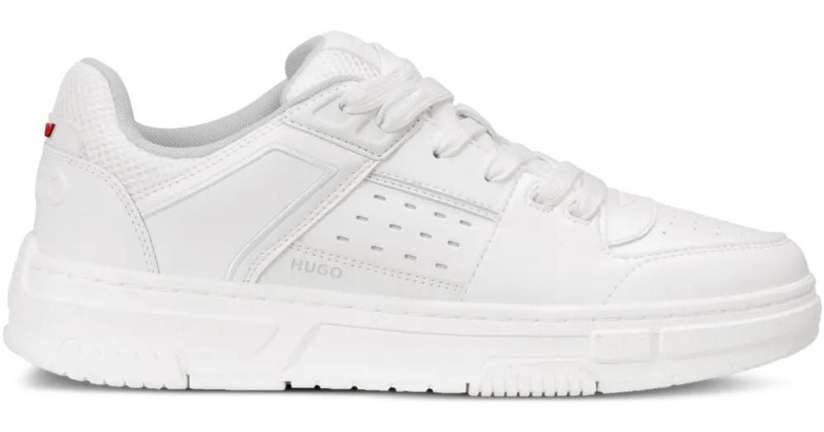 HUGO Perforated-Panel Sneakers in White for Men | Lyst