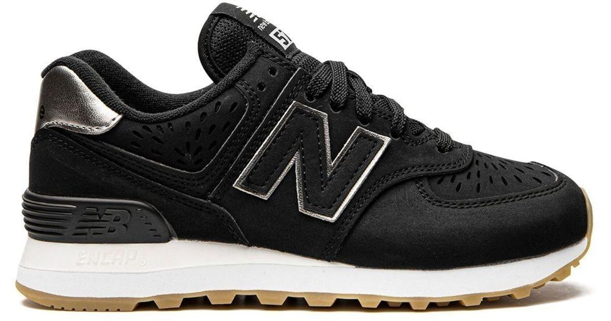 New Balance Leather 574 Low-top Sneakers in Black | Lyst Australia