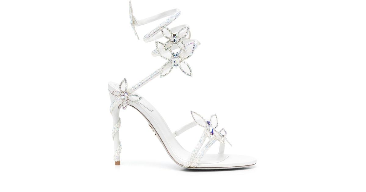 Rene Caovilla Margot 105mm Butterfly-detailing Sandals in White | Lyst ...