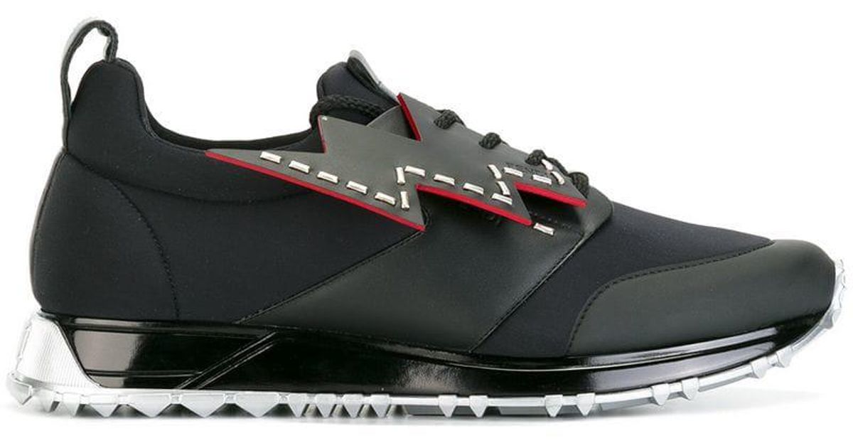 Fendi Neoprene Laceup With Lightning Bolt Sneakers in Black for Men Lyst