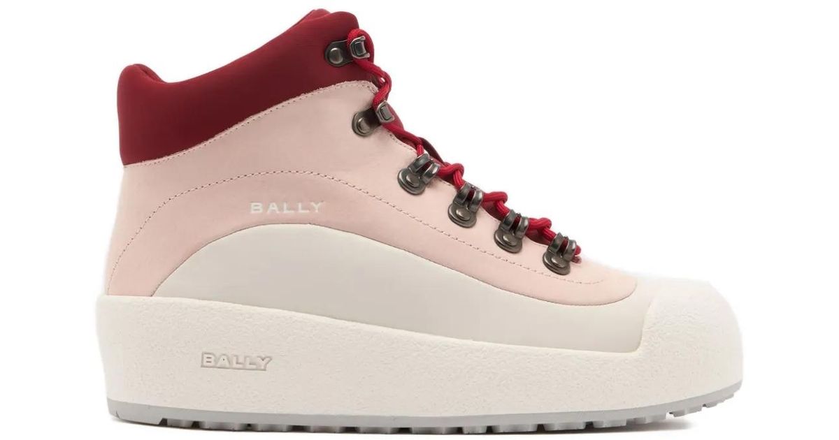 Bally Paneled-Design Leather Curling Boots in Pink | Lyst