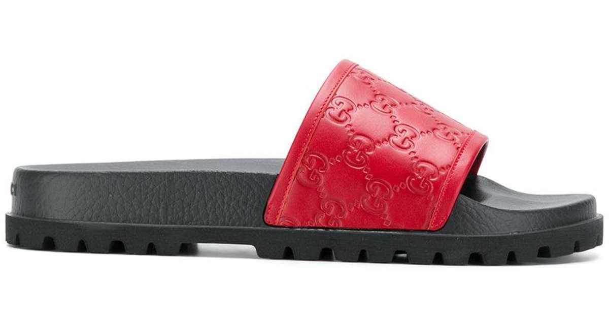 gucci red leather slides