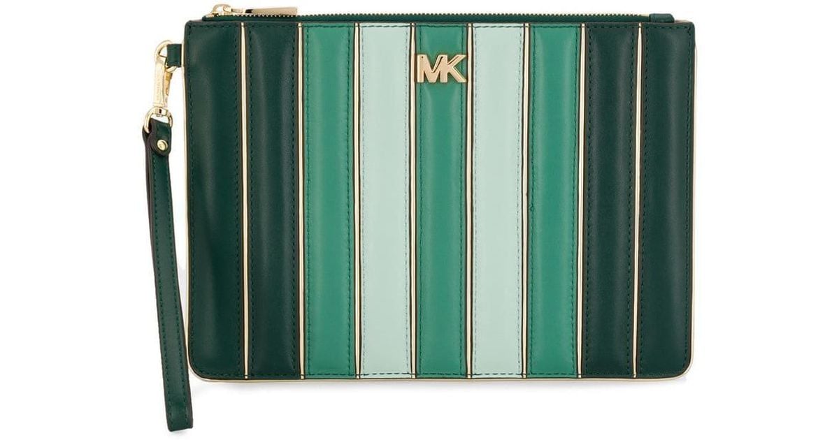 MICHAEL Michael Kors Striped Clutch Bag in Green | Lyst
