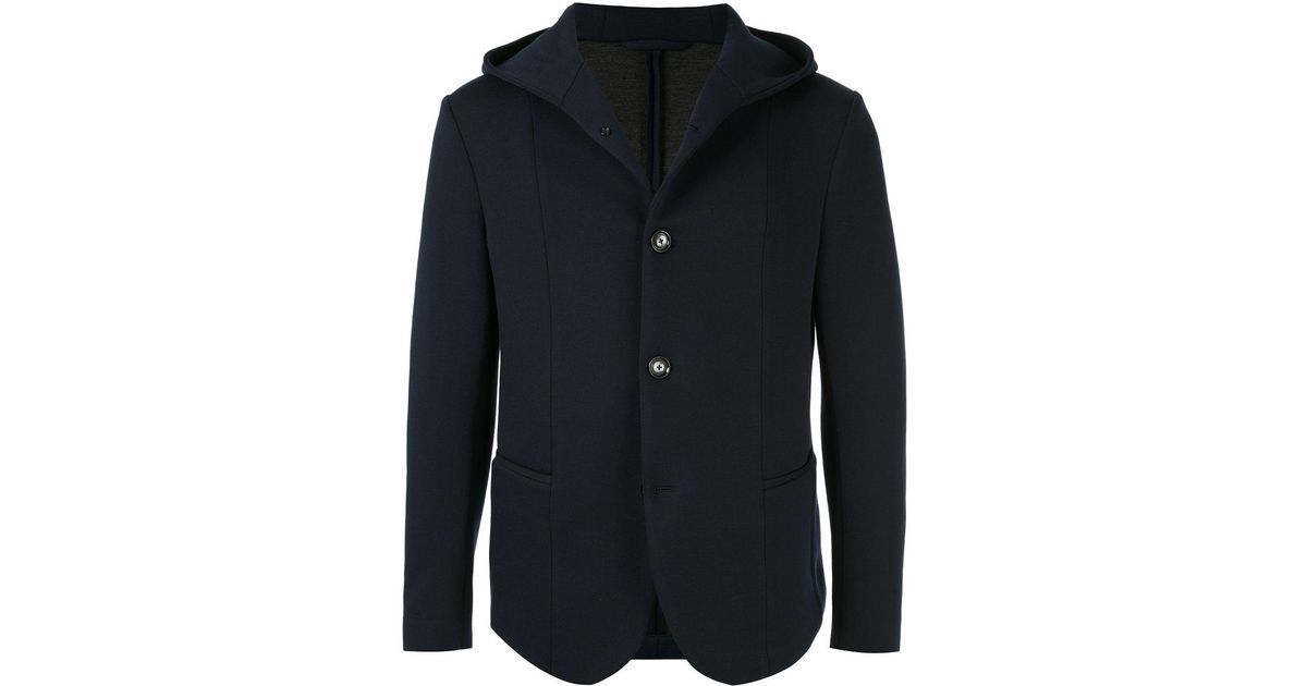 Emporio Armani Fitted Hooded Blazer Jacket in Blue for Men | Lyst
