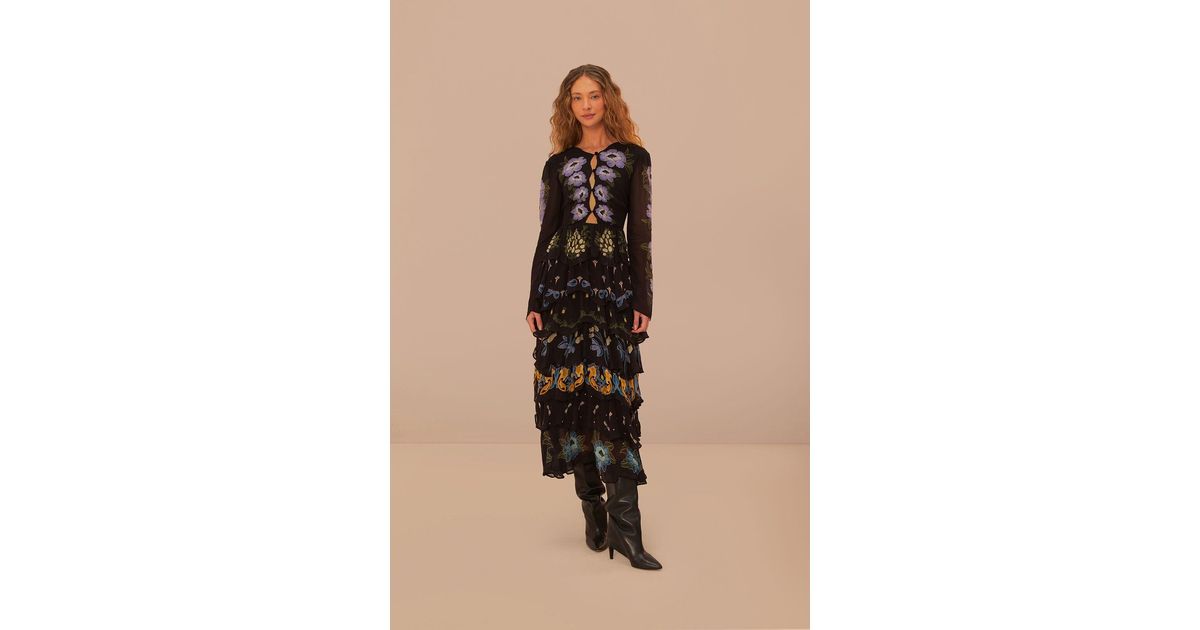 FARM Rio Winter Garden Ruffle Maxi Dress, Winter Garden in Natural | Lyst