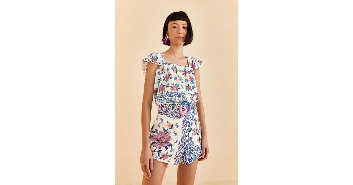 FARM Rio Offwhite Romantic Bandanas Shorts in Blue Lyst