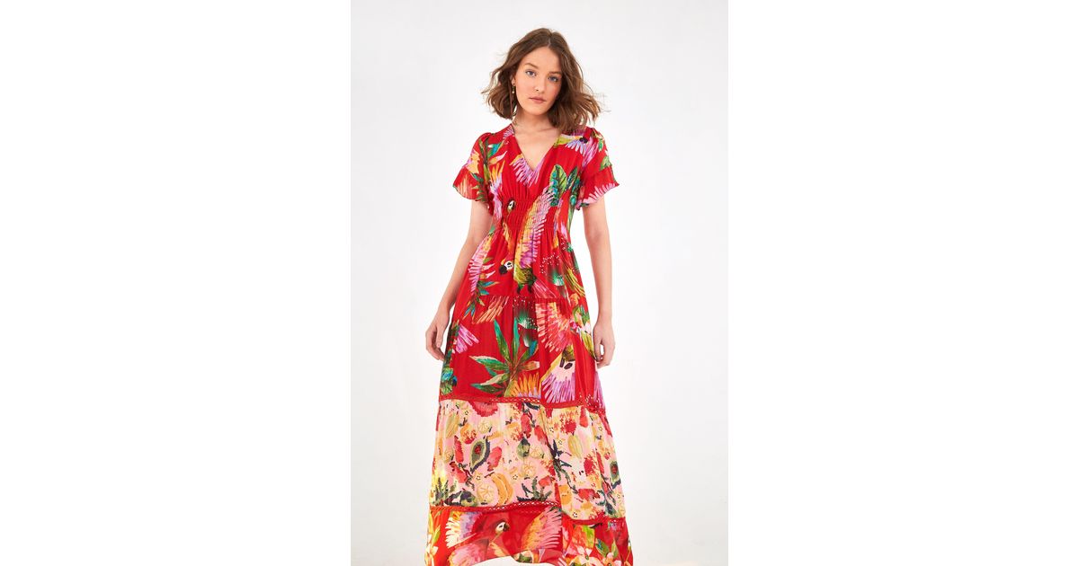 FARM Rio Macaw Mix Midi Dress in Red | Lyst