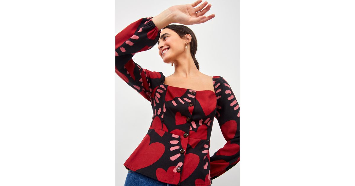 FARM Rio Hearts Long Sleeve Blouse in Red Lyst
