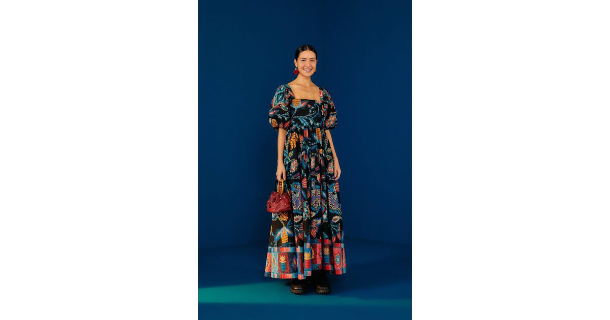 FARM Rio Black Sunset Tapestry Organic Cotton Maxi Dress in Blue Lyst