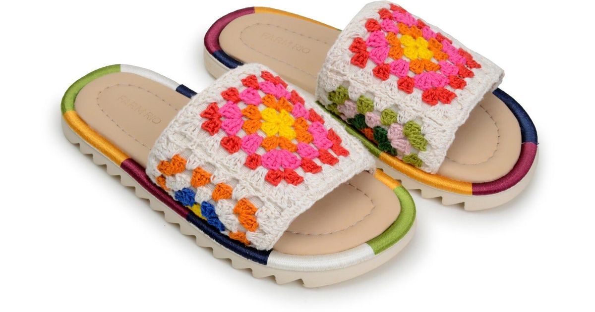 FARM Rio Crochet Slide Sandal in Pink | Lyst