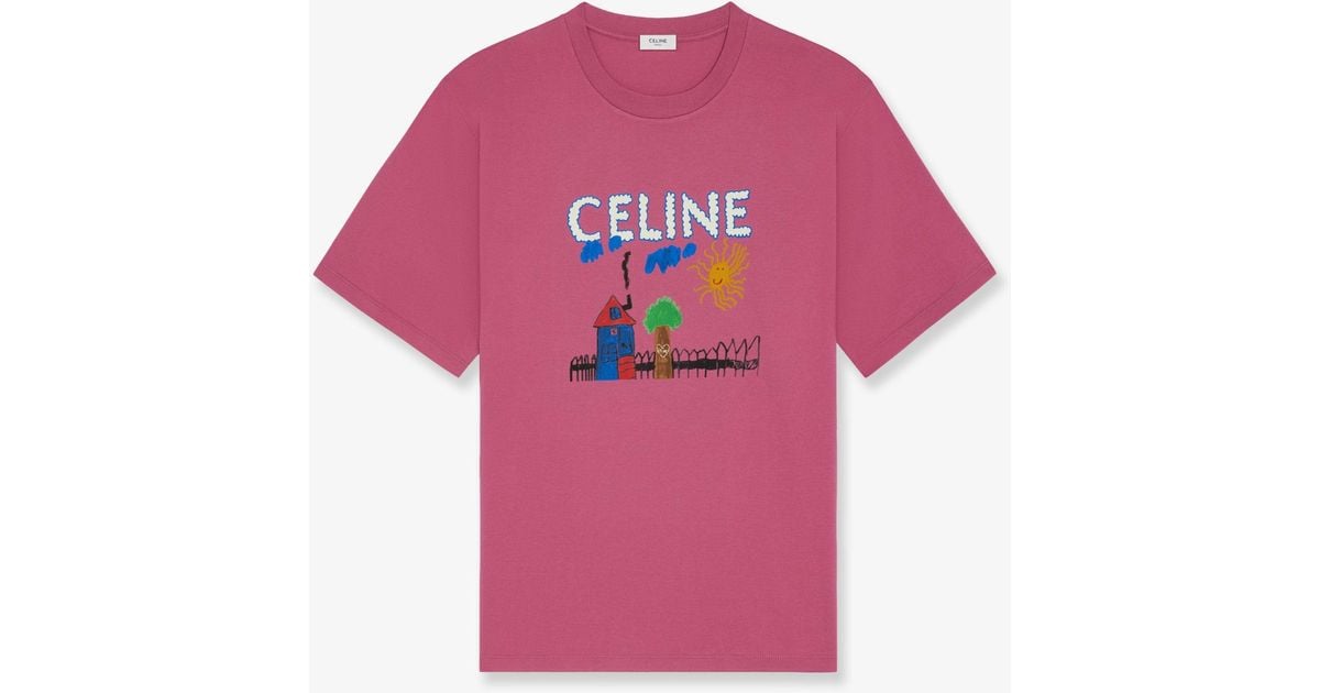 Celine Cotton T-Shirt in Pink | Lyst