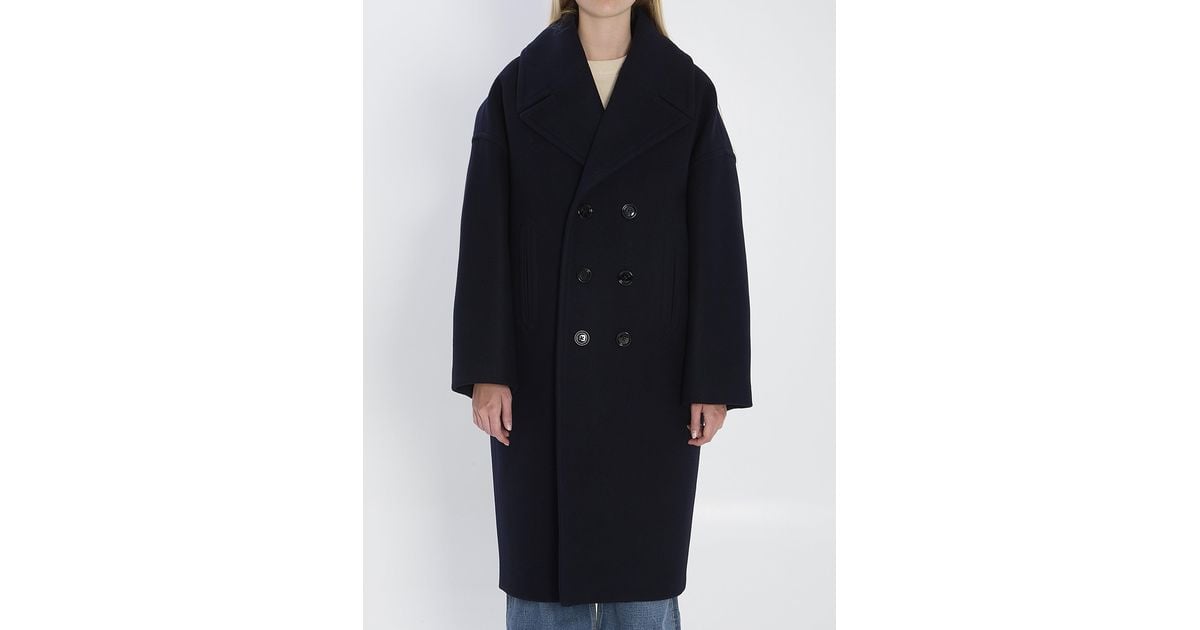 Celine Long Peacoat in Blue | Lyst