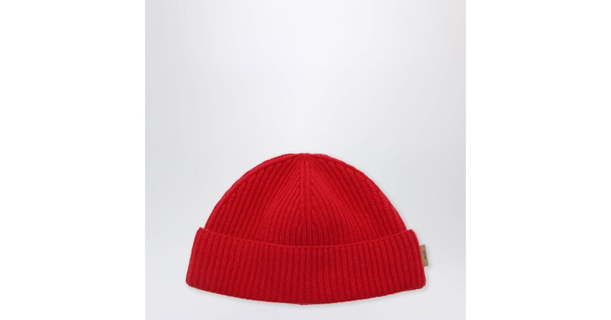 Red Label Ruby Ami Paris Leather-Label Wool Beanie in Red for Men | Lyst UK