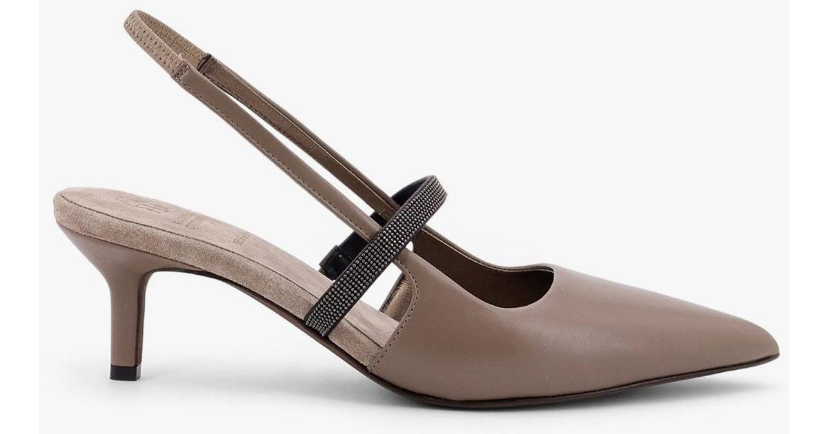 バレエシューズ BRUNELLO CUCINELLI City leather slingback decollete Brunello Cucinelli City Leather Slingback Decollete in White