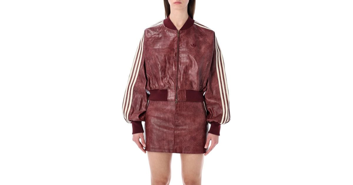 Adidas Originals Originals Burgundy Faux Leather Cropped Bomber Jacket adidas-originals-originals-burgundy-faux-leather-cropped-bomber-jacket