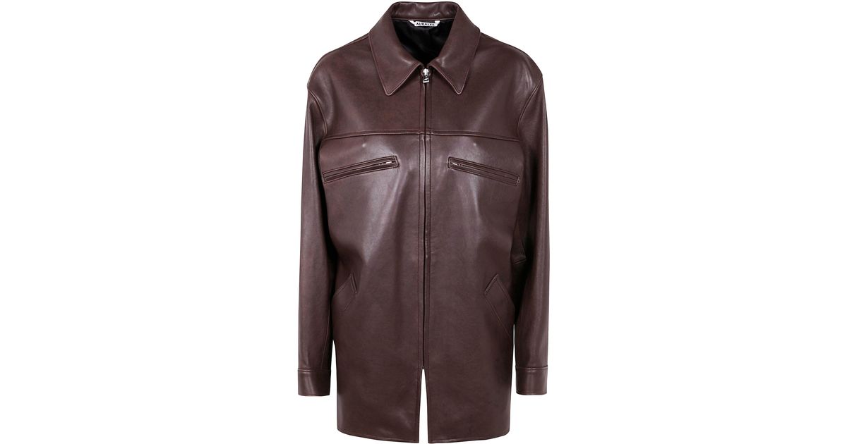 AURALEE Lamb Leather Long Zip Blouson in Brown | Lyst AURALEE Lamb Leather Long Zip Blouson in Brown | Lyst