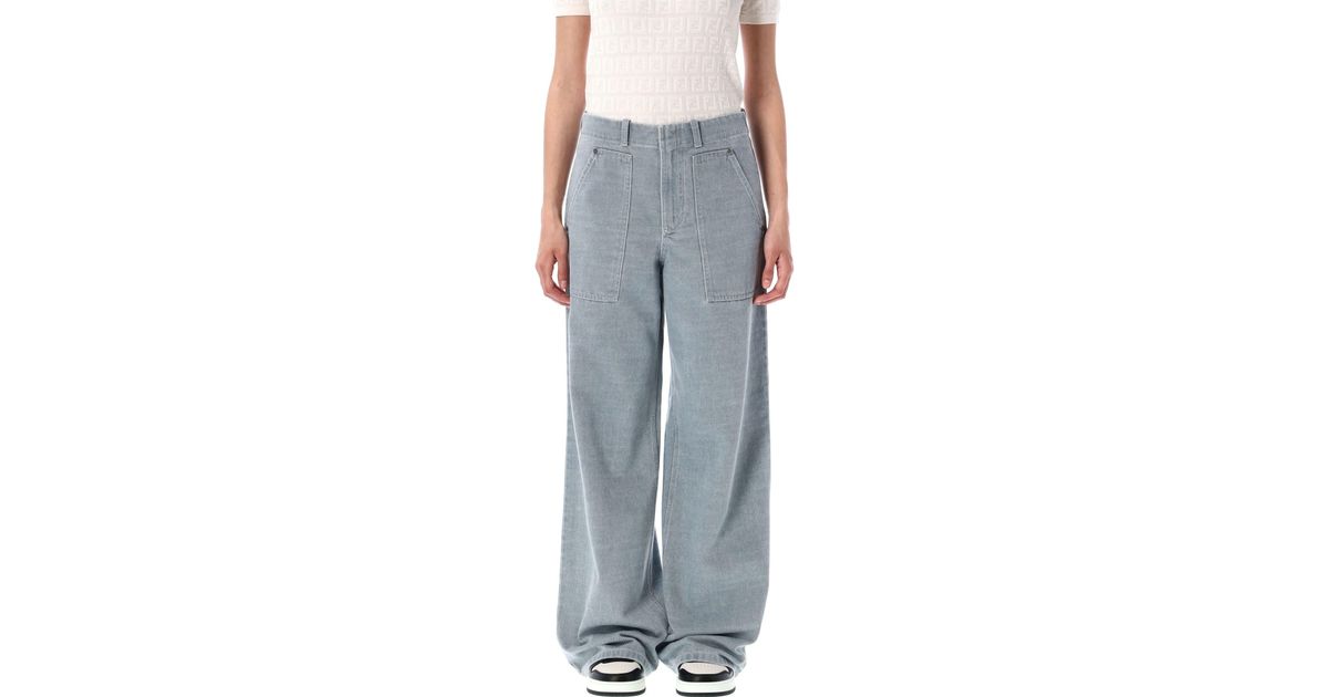 Fendi Wide Leg Denim Pants in Gray | Lyst