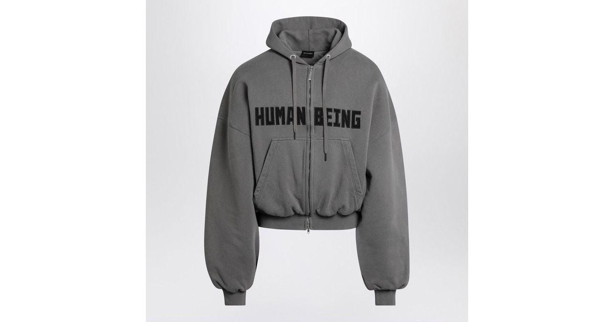 Balenciaga Dark Human Being Zip Hoodie in Gray for Men | Lyst