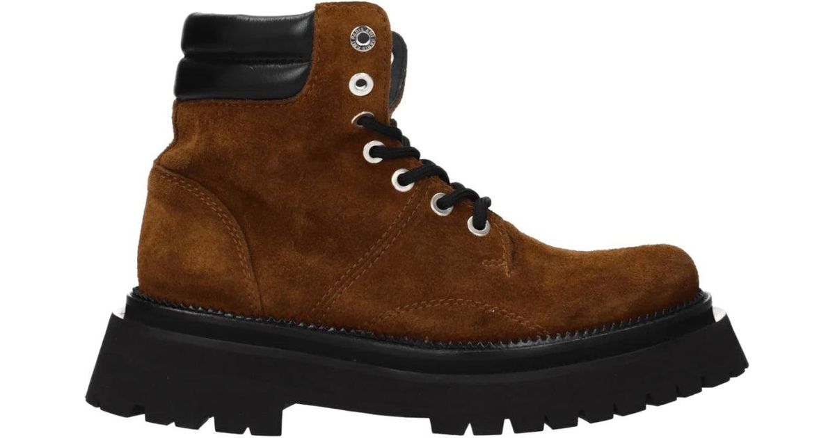 Ami Paris Lace-Up Suede Ankle Boots in Brown | Lyst