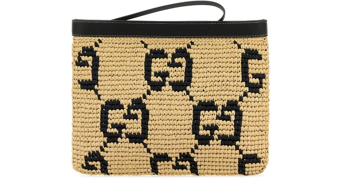 【関税&送料込】Gucci Embroidered Raffia Gucci Summer Clutch Gucci Embroidered Raffia Summer Clutch in Metallic | Lyst